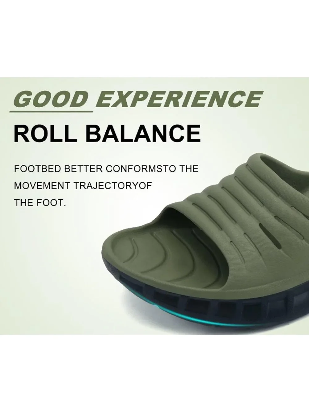 Men's Green Black Recovery Orthotic Arch Support Open Toe Slides Slipper Shoes